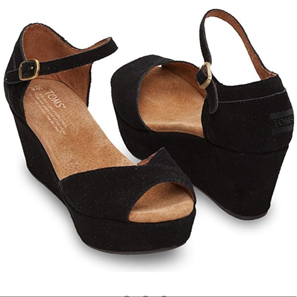 Toms Shoes - TOMS Black Suede Peeptoe Platforms